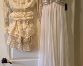 Love the beautiful full length white gown. Lacey vintage style two piece.