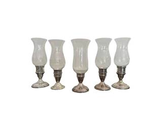 Mid Century Sterling Silver Duchin Candle Holders with Hurricane Globes