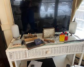 Smart TV, Deco bullet lamps, Wicker table