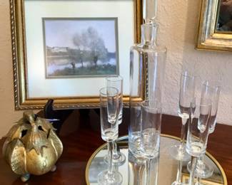 Mid-century crystal decanter and glasses
