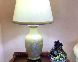 Marboro lamp, hand painted floral and bird porcelain.
