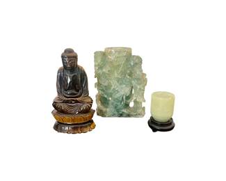Tiger Eye Buddha, Jade and Quartz Pieces