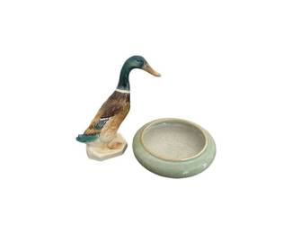 Beswick Mallard Duck & Pale Celadon Crackle Porcelain Dish