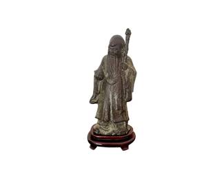 Chinese Patinated Bronze Figure of the Wise Man, Fu Lou Shou - Deity of Longevity