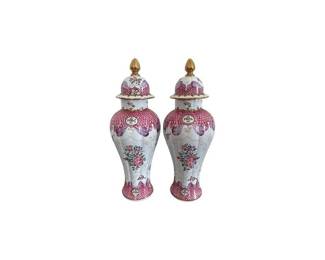 French Samson Porcelain Urns, Pair 