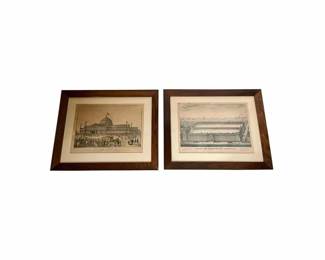 Framed Currier & Ives Lithographs, "View of the Distributing Reservoir" & "New York Crystal Palace" 