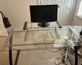 Glass Top Office Computer Desk 30"H 27.5"D 97"L