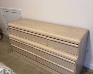 80's Pickled Oak dresser 30"H 19"D 61"L