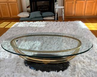 Glass, Solid Marble, and Solid Brass Modern Coffee table16"H 28"D 49.5"L Immaculate condition