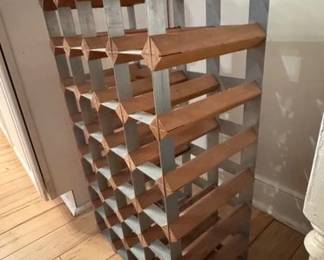 Tall wood and metal wine rack