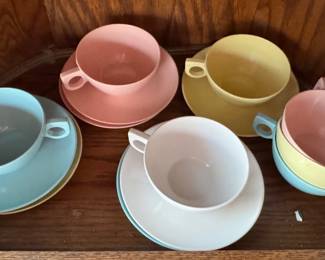 Vintage Aztec melamine cups and saucers