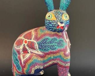 Carved, hand painted and signed Mexican rabbit