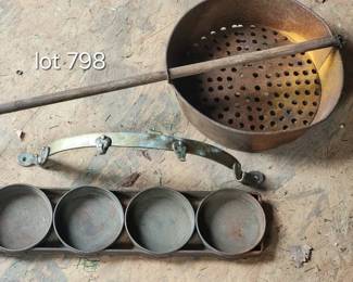 Over the fire cooker, hand forged brass pot rack and  heavy duty muffin tin