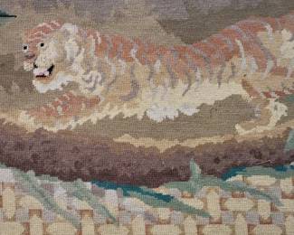 Detail of Aubusson hand knotted needlework rug