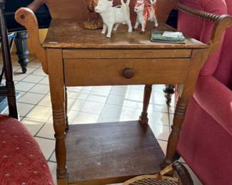 Cow Creamer, Pewabic 2011 Water Tile. Vintage Side Table