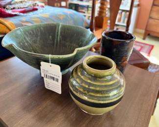 Signed Ceramic Bowl (B), Vases