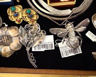 Guglielmo Cini Brooch, Floy Mercer Sterling Brooch, Sterling Bouquet Brooch