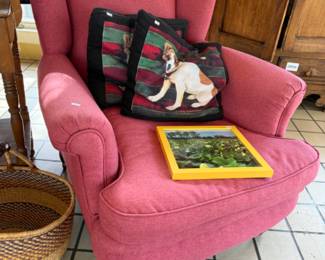 Wingback Chair, Dog Pillows