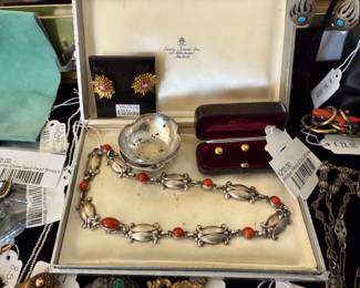 Victorian Citrine Seed Pearl Brooch, Antique Tiffany & Co Cuff Links, 14k Starburst Earrings