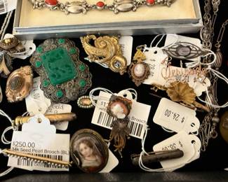 14k Seed Pearl Brooch (BL), Antique Cameo Brooch
