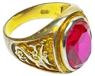 18K Gold Chunky Ring w Pink Stone