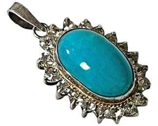 Blue Stone Pendant in Silver Tone Setting