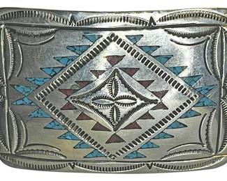 Silver, Turquoise Coral Belt Buckle