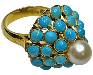 14K Gold Turquoise Dome Ring