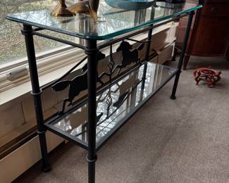 Iron & glass console table - horse motif