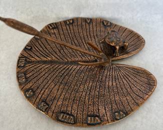 Bronze frog & lily pad sundial sculpture
