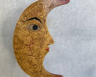 Kinetic balancing iron crescent moon sculpture