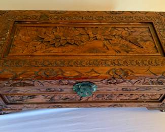 Carved wood chest