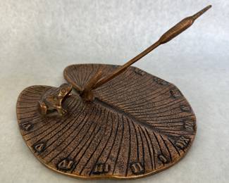 Bronze frog & lily pad sundial sculpture