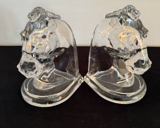 Glass horse head bookends