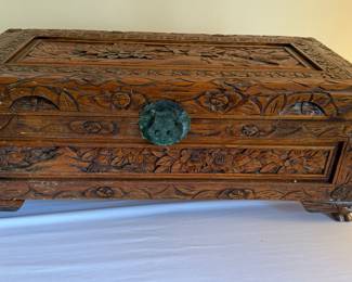 Carved wood chest