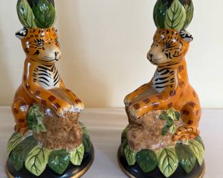 Pair leopard candlesticks