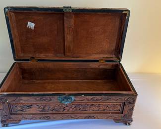 Carved wood chest