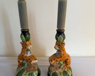 Pair leopard candlesticks