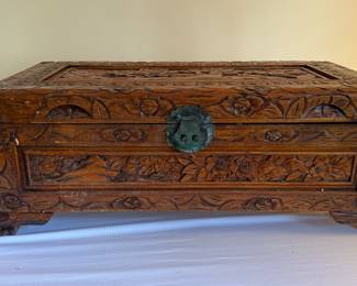 Carved wood chest