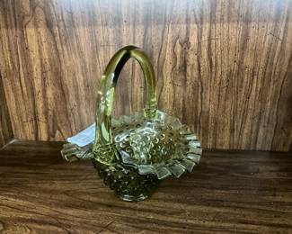 Fenton Colonial Green Hobnail Basket