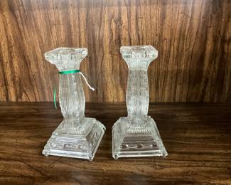 Clear Depression Glass Candlestick Holder
