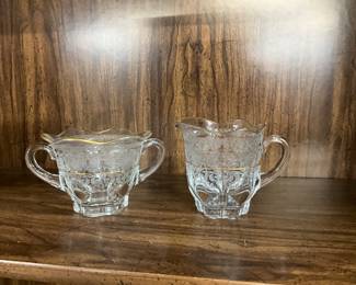 Fostoria Glass Chintz Baroque Crystal Sugar Creamer Set w/Gold Trim