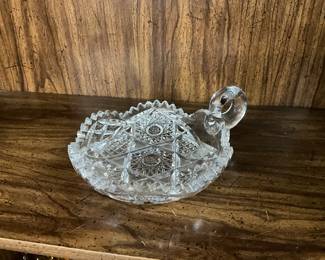 American Brilliant Cut Glass Candy Nappy Dish w/Sawtooth Edge