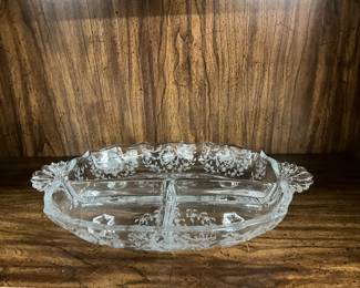 Fostoria Navarre Etched Clear Glass Divided Relish Dish