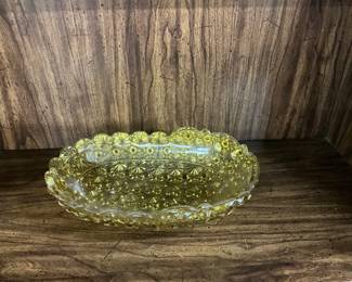 Amber Glass Daisy & Button Pickle Oval Dish