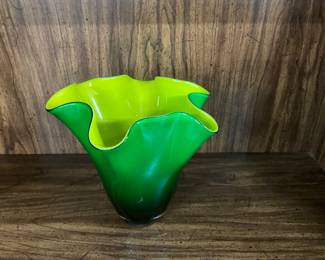 Hand Blown Studio Art Glass Handkerchief Vase