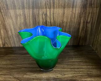 Hand Blown Studio Art Glass Handkerchief Vase