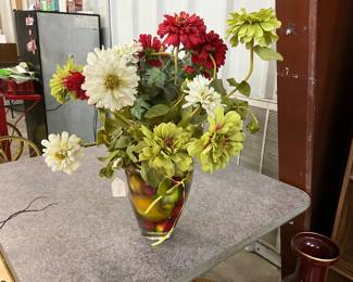 Vase Filled Faux Fruit In Resin