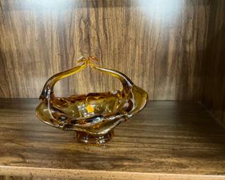 Amber Free Form Murano Glass Basket