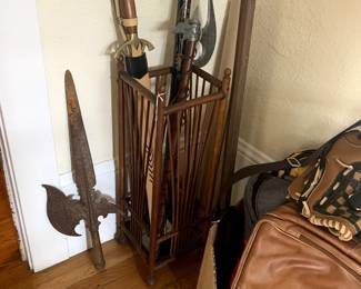 Vintage Carved Dragon Walking / Pool Cue Stick, DnD Sword, Medieval Axe, and Halberds